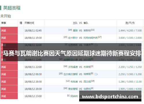 马赛与瓦朗谢比赛因天气原因延期球迷期待新赛程安排